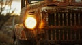 Close up of a front headlight and grill of old rusted truck Royalty Free Stock Photo