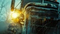 Close up of a front headlight and grill of of a rusted out vintage pick up truck Royalty Free Stock Photo