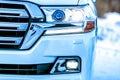 Close up front of new silver car bumper Royalty Free Stock Photo