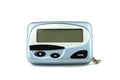 Close-up front old a cyan metallic pager or beeper isolated with clipping path on white background. Royalty Free Stock Photo