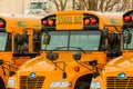 Close Up Front Parked Yellow School Buses