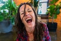 Funny woman during intense yoga class Royalty Free Stock Photo