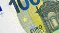 Close-up of the front side of the 100 euro banknote. The single currency of the European Union. One hundred euros. Background of Royalty Free Stock Photo