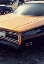 Close up of the front side of an old american car. Royalty Free Stock Photo