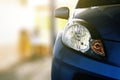 Close up of front view of blue car was In the garage Royalty Free Stock Photo