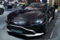 Thailand - Dec , 2018 : close up front view headlights of Aston Martin Vantage super sports car presented in motor expo Nonthaburi