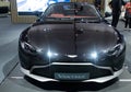 Thailand - Dec , 2018 : close up front view headlights of Aston Martin Vantage super sports car presented in motor expo Nonthaburi