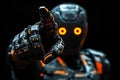 a AI robot index hand pointing out on blur background. Royalty Free Stock Photo