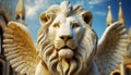 Statue of the Winged Lion of Saint Mark Against a Blue Sky with Clouds - Generative Ai Royalty Free Stock Photo