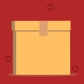 Close up front view open brown cardboard box isolated with lid sealed. Blank background. Flat style. Carton texture
