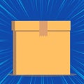 Close up front view open brown cardboard box isolated with lid sealed. Blank background. Flat style. Carton texture
