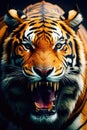 Close-up front view portrait of roaring Tiger. Generative AI