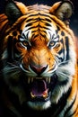 Close-up front view portrait of roaring Tiger. Generative AI