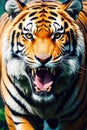 Close-up front view portrait of roaring Tiger. Generative AI