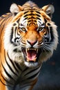 Close-up front view portrait of roaring Tiger. Generative AI