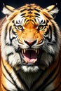 Close-up front view portrait of roaring Tiger. Generative AI