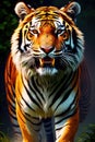 Close-up front view portrait of roaring Tiger. Generative AI