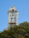 Close-up front view to the Clock tower of House of Wonders, Stone Town, Zanzibar Royalty Free Stock Photo