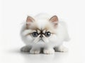 Close-up and front view. white persian cat portrait sitting and resting and white background