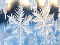 Close-up of frost patterns on a window, creating intricate designs Royalty Free Stock Photo
