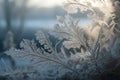 a close up of a frosted plant with a blurry background Royalty Free Stock Photo