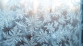 A close up of a frosted window with snowflakes on it, AI
