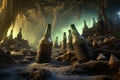 close-up of frosty beer bottles submerged in ice Royalty Free Stock Photo