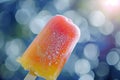 Close-up of a frosty popsicle with a bokeh background