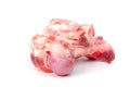 frozen fresh pork bones with red meat stuck To be used for making pork bone broth on a white background
