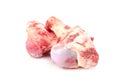 Close up frozen fresh pork bones with red meat stuck To be used for making pork bone broth