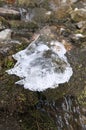 Close up frozen ice on water lake with reflection, natural background. Royalty Free Stock Photo