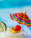 Frozen Lemonade with Umbrella and fruit garnish Royalty Free Stock Photo