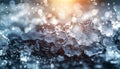 Close-up of a frozen puddle of water with a blurred background of snow Royalty Free Stock Photo