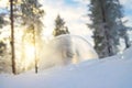 Close up of a frozen sop bubble in the snow