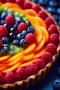 A close up of a fruit tart on a table. Generative AI image. Royalty Free Stock Photo