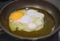 Close-up of a frying pan making fried eggs Royalty Free Stock Photo