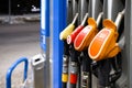 Close-up of a fuel pump pistol grip at a gas station. Royalty Free Stock Photo