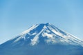 Close up of Fuji mountain peak with snow cover on the top with b Royalty Free Stock Photo