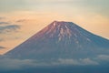 Close up of Fuji mountain peak with snow cover on the top with blue sky background, Japan Royalty Free Stock Photo