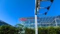 Close up of Fujitsu sign on their office building in Chech. Fujitsu is a Japanese information and communication Royalty Free Stock Photo