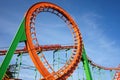 Close-up of a fun roller coaster ride. Extreme outdoor recreation Royalty Free Stock Photo