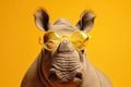 trendy and stylish rhinoceros wearing sunglasses