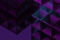 Close-up of a futuristic artificial intelligence cube in neon light on a purple background Royalty Free Stock Photo