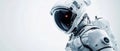 Close-up of a futuristic astronaut on a white background.