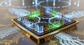 Close-up of futuristic CPU on circuit board, symbolizing advanced computing and AI Royalty Free Stock Photo