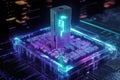 close-up of futuristic encryption key hologram