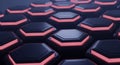 Close-up of futuristic hexagonal grid pattern with black pink and red geometric shapes on dark background for technology design Royalty Free Stock Photo