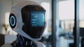Close-up of Futuristic Humanoid Robot Face with Digital Features