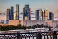 Close-up of the futuristic modern skyscrapers of Moscow city. Business center Moscow-City is one of the largest construction