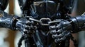 The image shows a robot restrained by chains, representing limitations in AI control and technology AIG62 Royalty Free Stock Photo